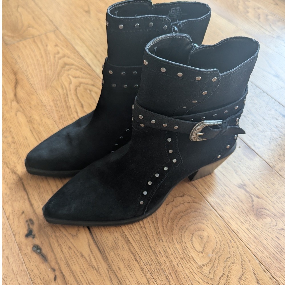 Crown Vintage Kilon Ankle Boots Black Studded Suede Western‎ Women 8.5W Festival